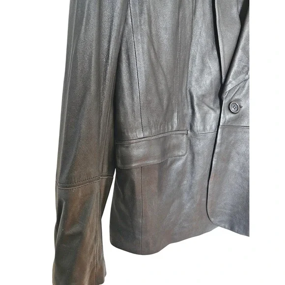 LAMARQUE Collection‎ Black Leather Shawl Collar Blazer Jacket Men Size 44 - Picture 3 of 10